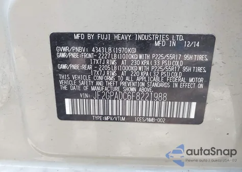 2015 Subaru Xv Crosstrek 2.0I Premium from USA, damaged, VIN JF2GPADC6F8221988